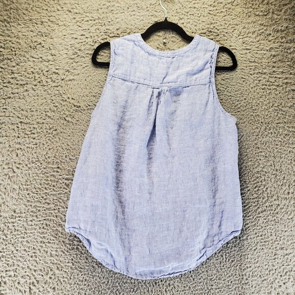 Christian Siriano Top Womens Large Blue 100% Linen Sleeveless Button-Down - Picture 8 of 9